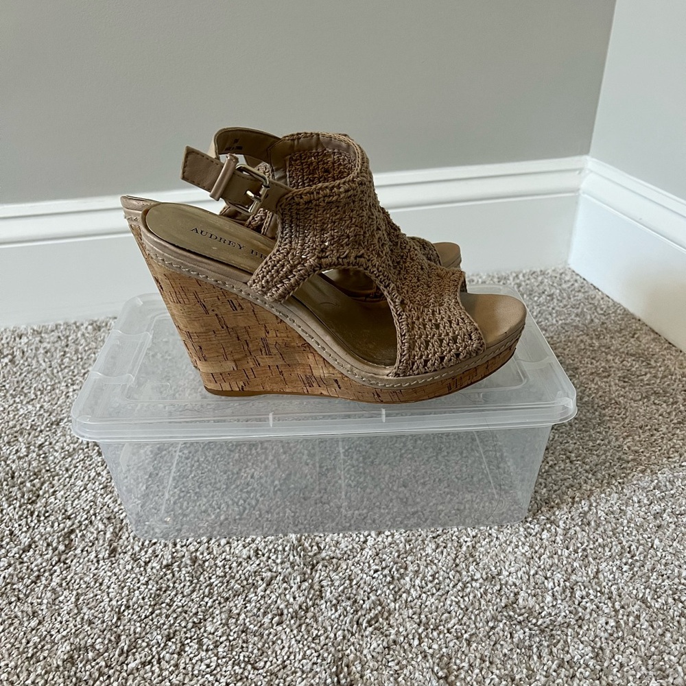 Brown and Tan Summer Wedges Size 9 by Audrey Brooke